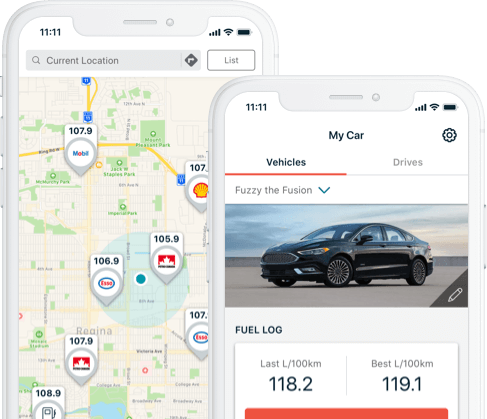 iPhones with GasBuddy Map and Vehicle Profile